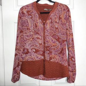 prAna Evelyn blouse paisley brown blouse sz M